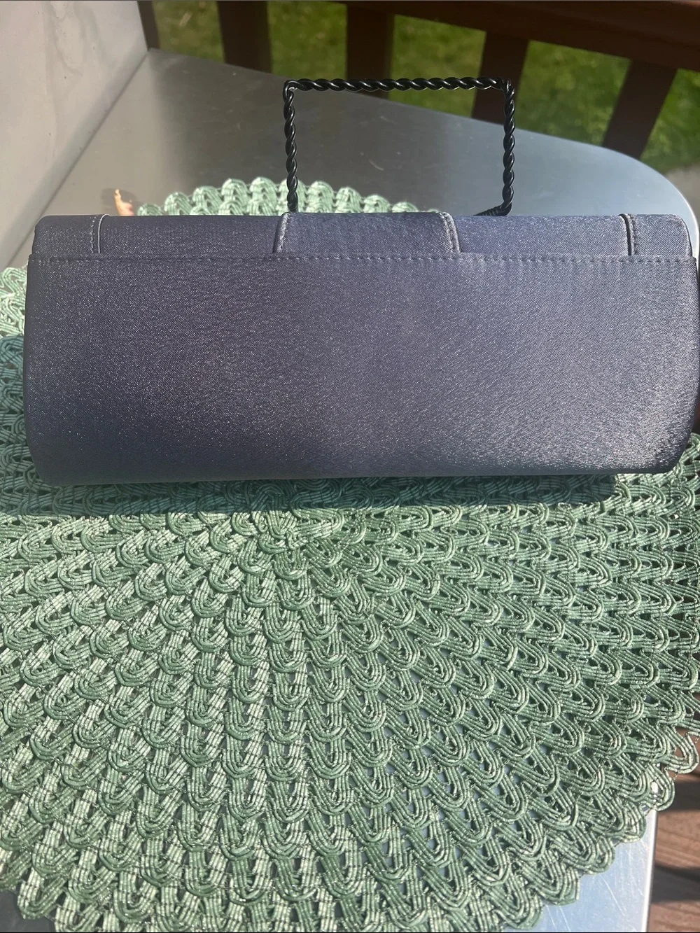 NWOT Gray Evening Clutch with clear crystal embellishment.